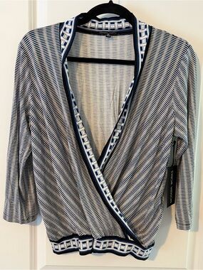 Modern Works Navy & White Wrap-Front buttery soft top
